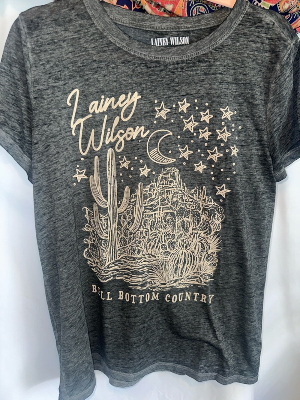 Lainey Wilson 'Bell Bottom Country' Graphic Tee - Gray with Cream Print